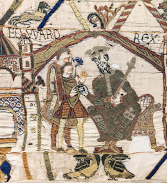 Édouard le Confesseur (première scène de la tapisserie de Bayeux) (source : Wikipédia, l'encyclopédie libre)